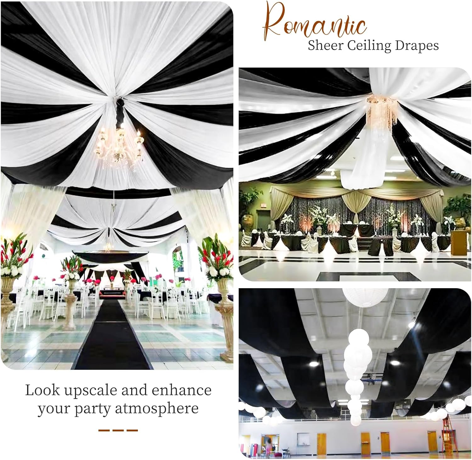 6 Panels Black Ceiling Drapes Wedding Chiffon Arch Decorations