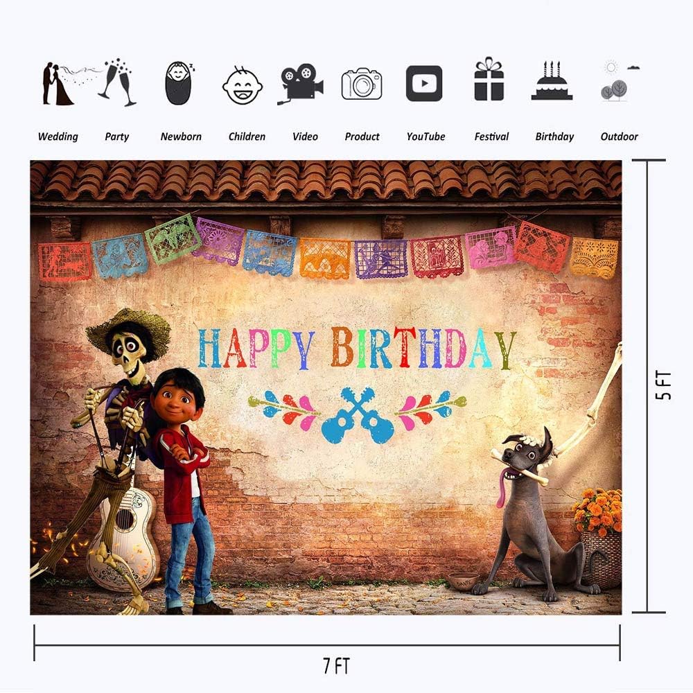 Happy Birthday Coco Theme Wall Backdrop 7x5ft