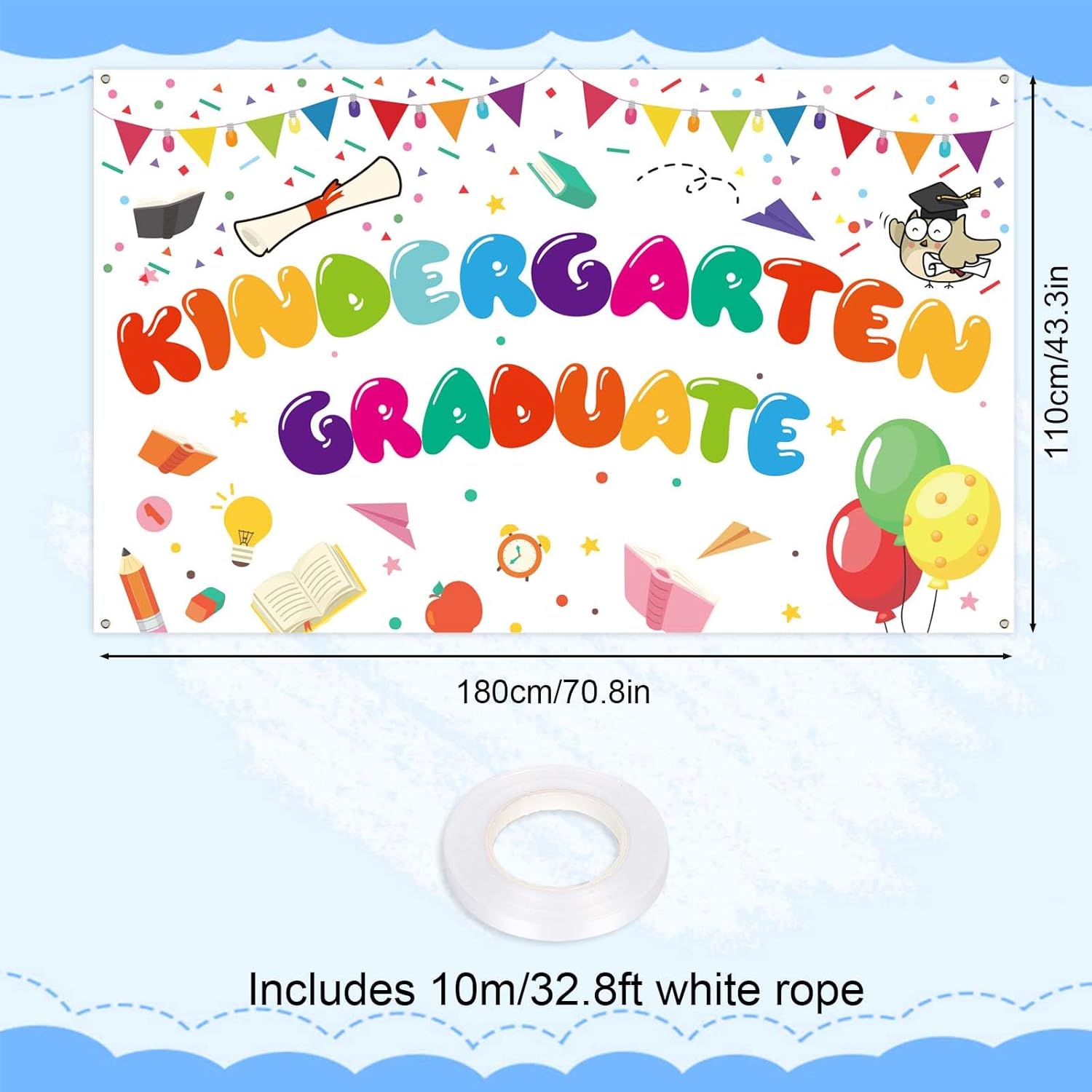 Kindergarten Graduation Banner 71x43 Inch White