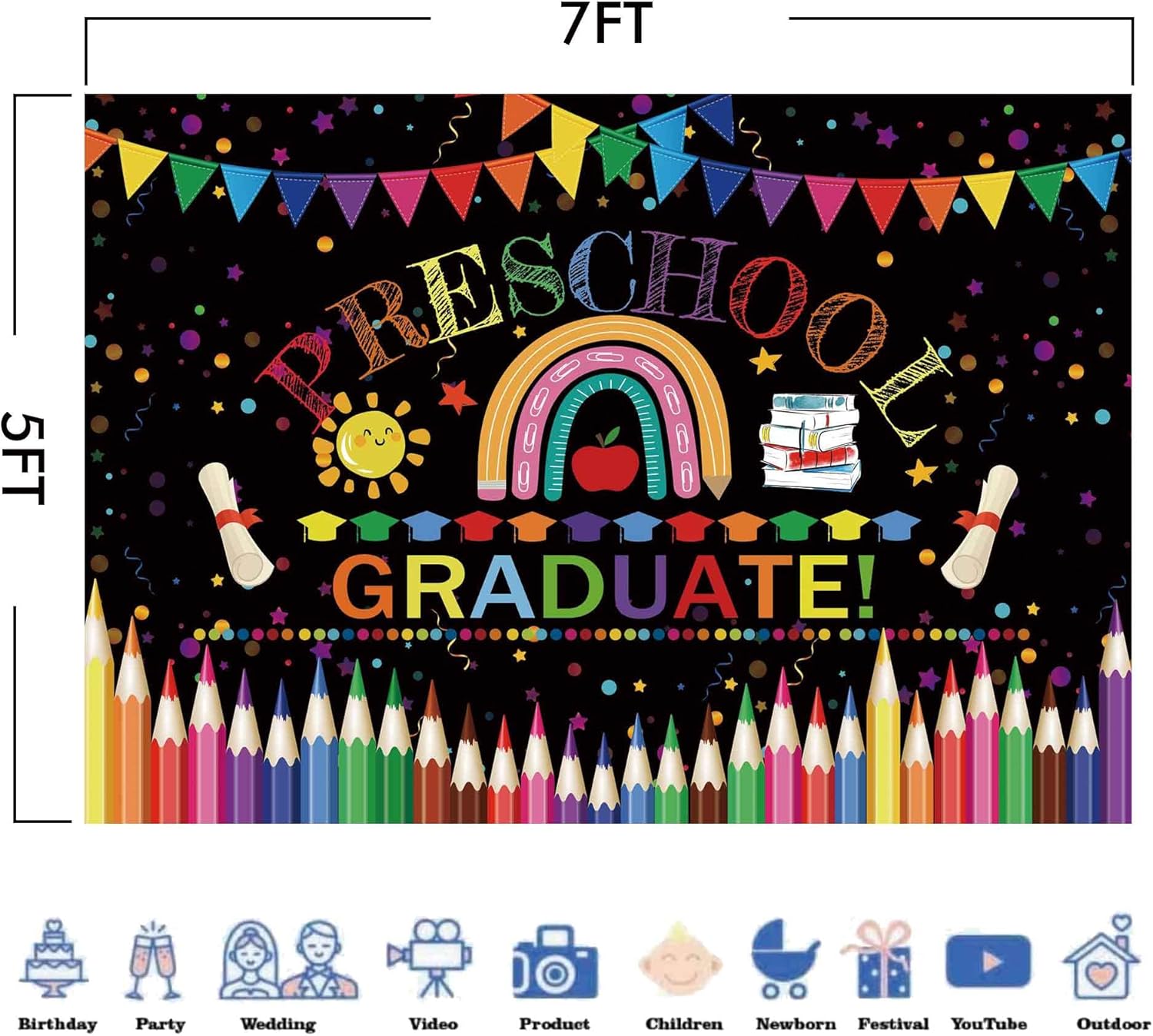7x5ft Preschool Graduation Backdrop for Kindergarten Class of 2025