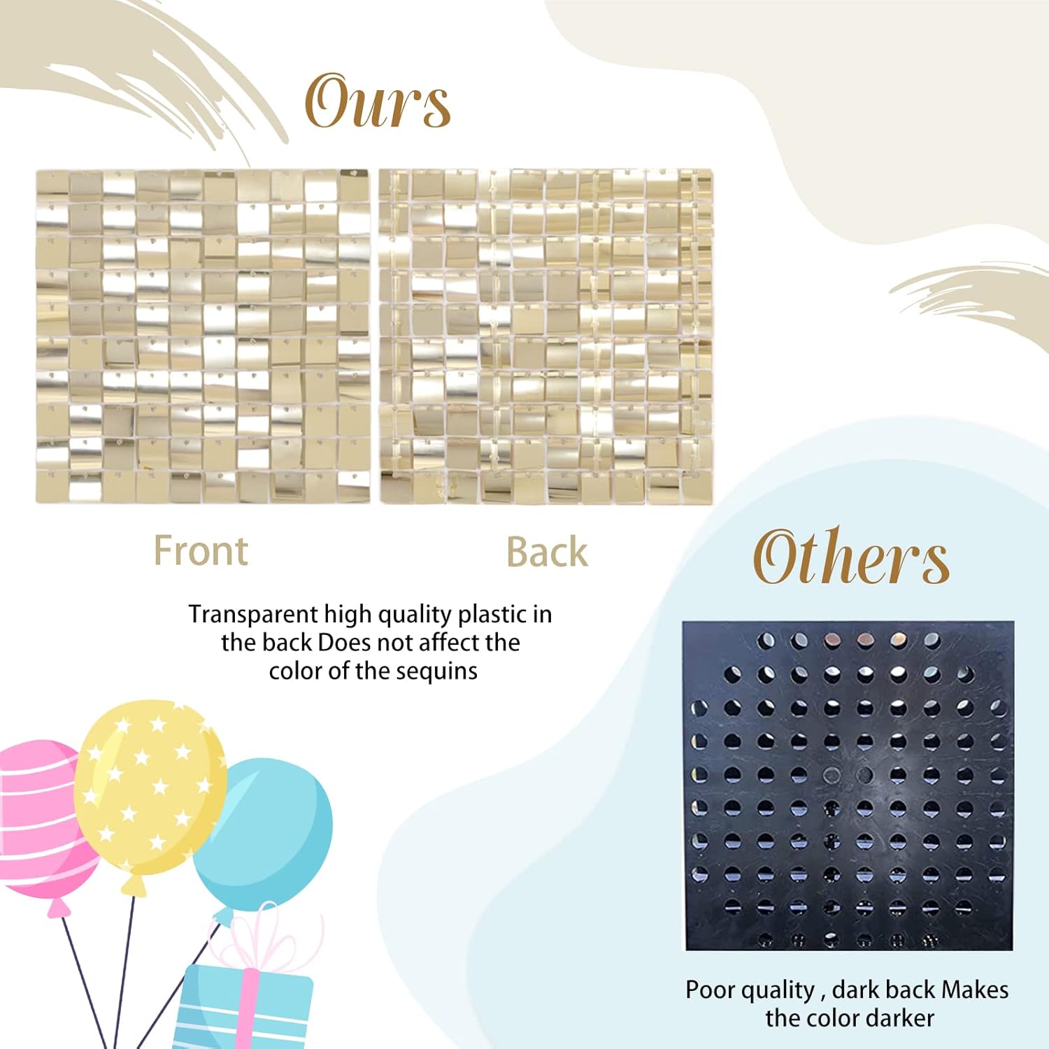 Shimmer Backdrop Light Gold Square 3ftx6ft for Events