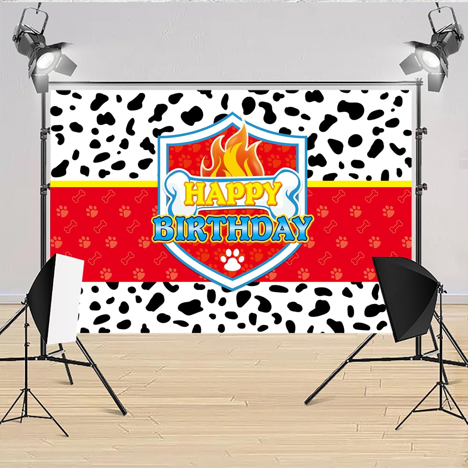 5x3ft Red Dog Paw Birthday Party Decor Backdrop