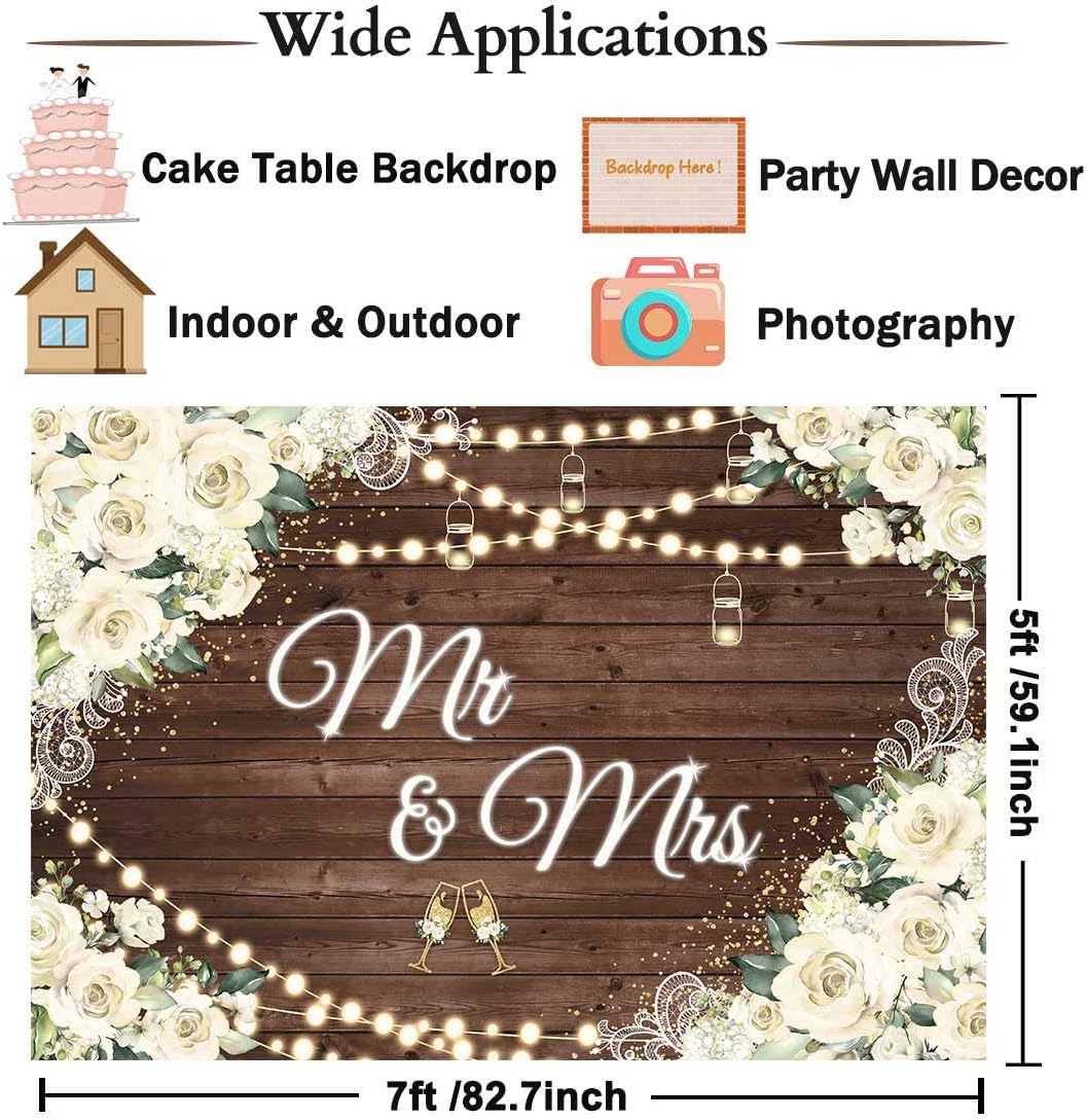 7x5ft Floral Mr And Mrs Photo Booth Backdrop