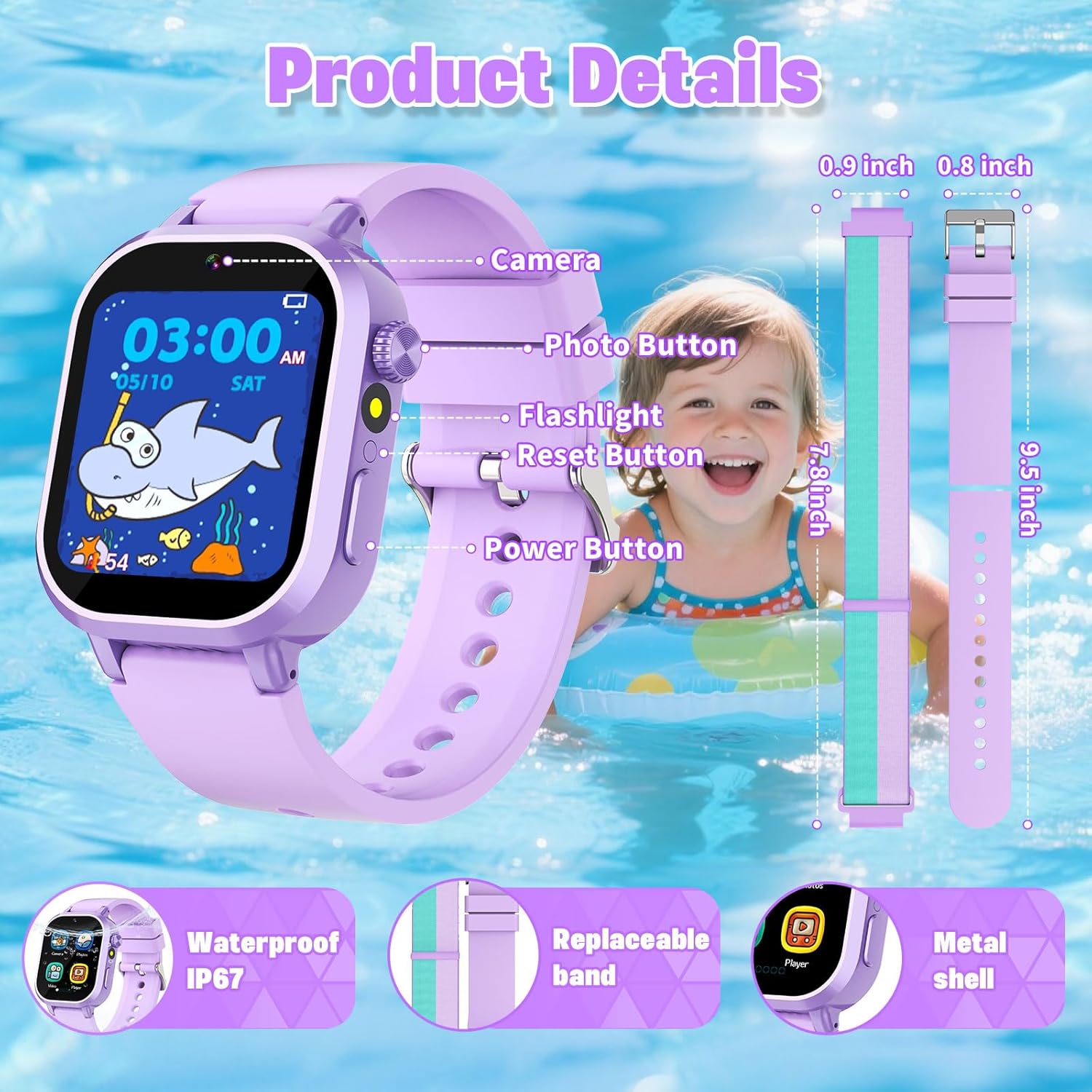 Kids Waterproof Smart Watch with HD Camera and 39 Puzzle Games