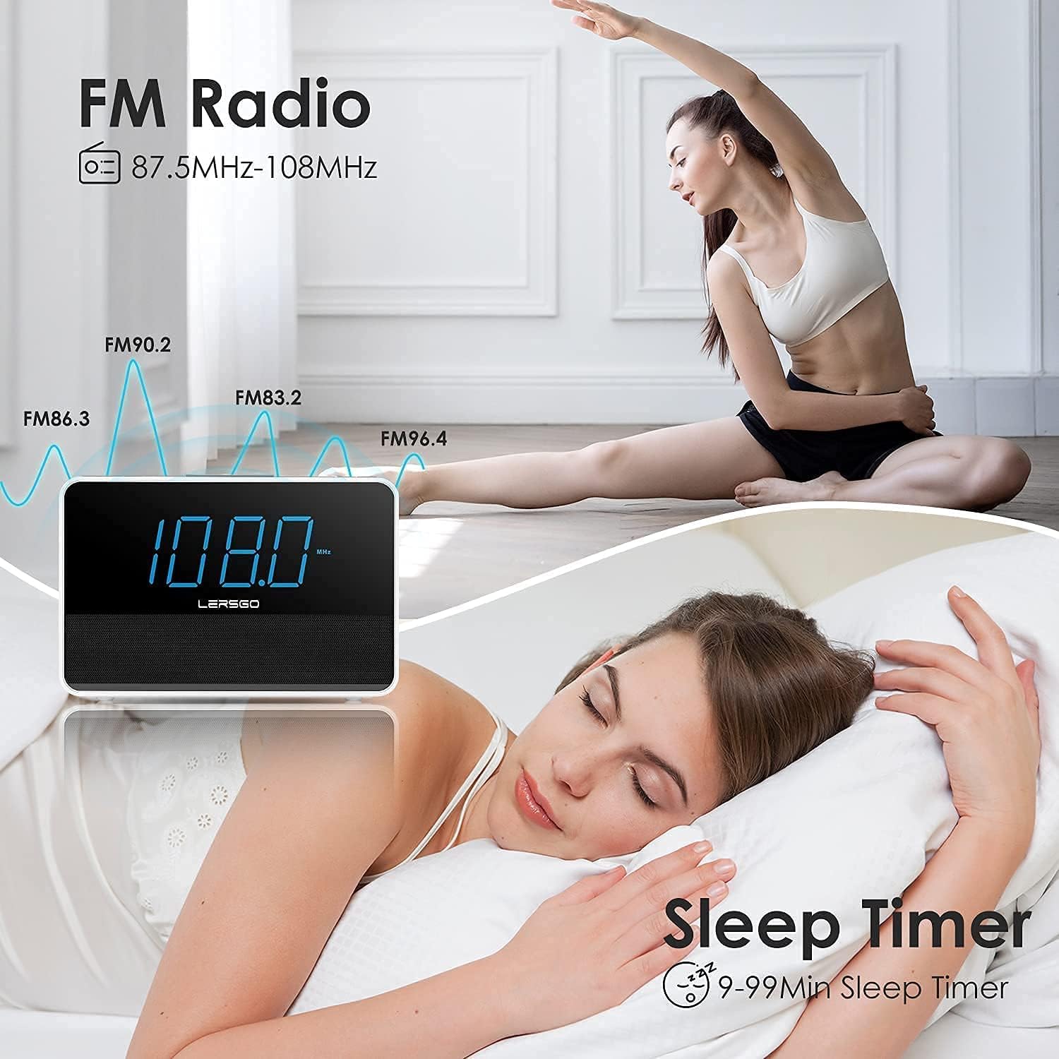 Bluetooth Alarm Clock Radio with HD Sound and Bass