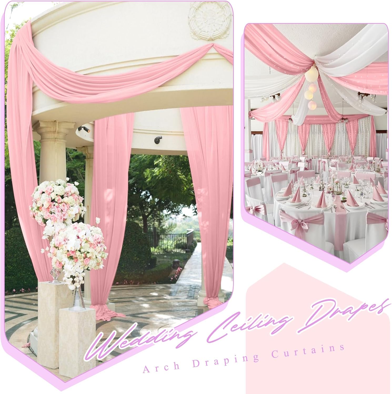 6 Panels Dusty Rose Ceiling Drapes for Wedding and Events