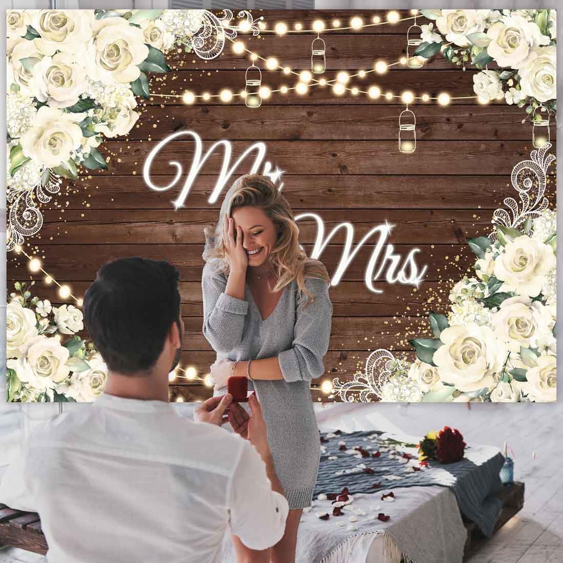 7x5ft Floral Mr And Mrs Photo Booth Backdrop