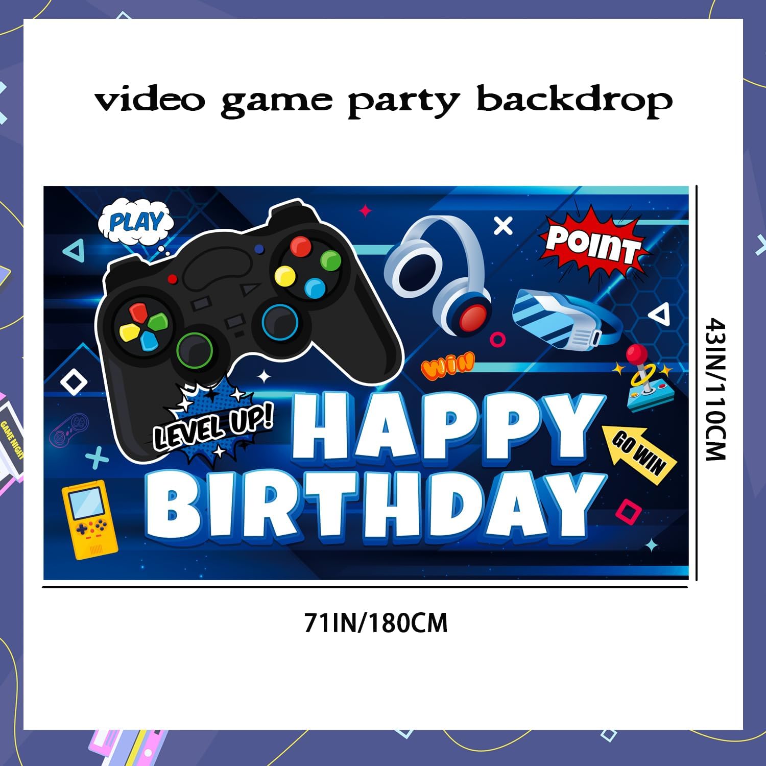 Video Game Birthday Decorations Banner 71x43 Inch