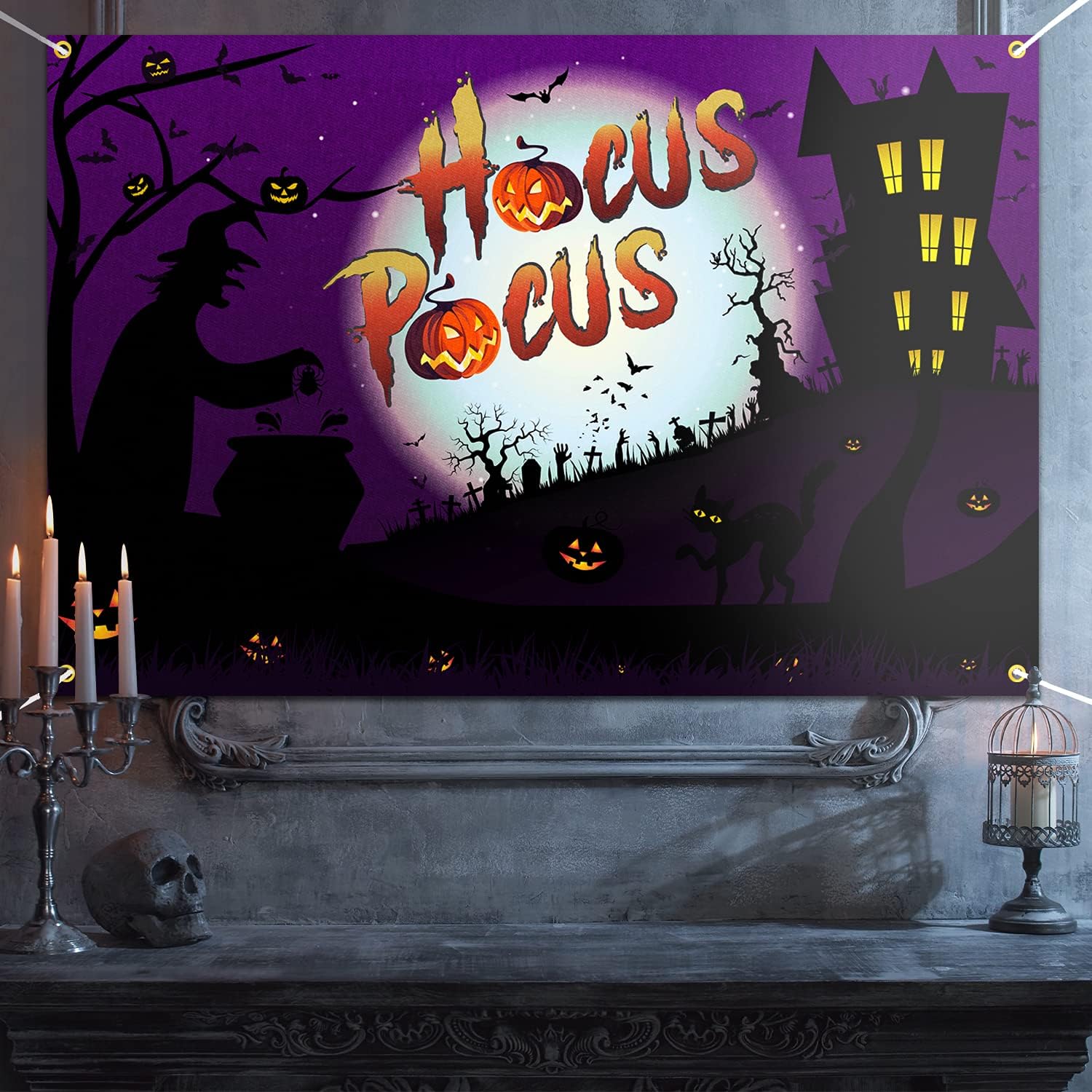 Halloween Backdrop Banner Pumpkin Witch Castle Theme Purple