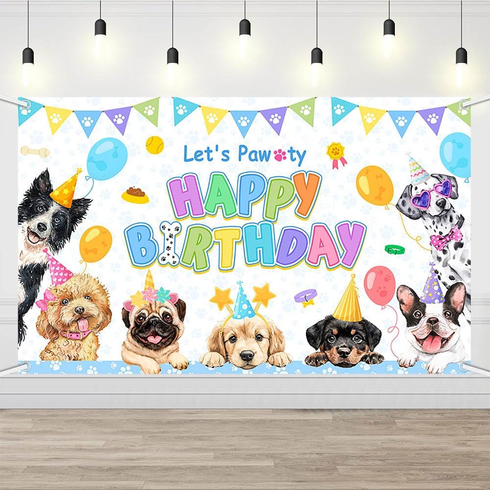 Dog Birthday Decorations Blue Puppy Party Banner Backdrop