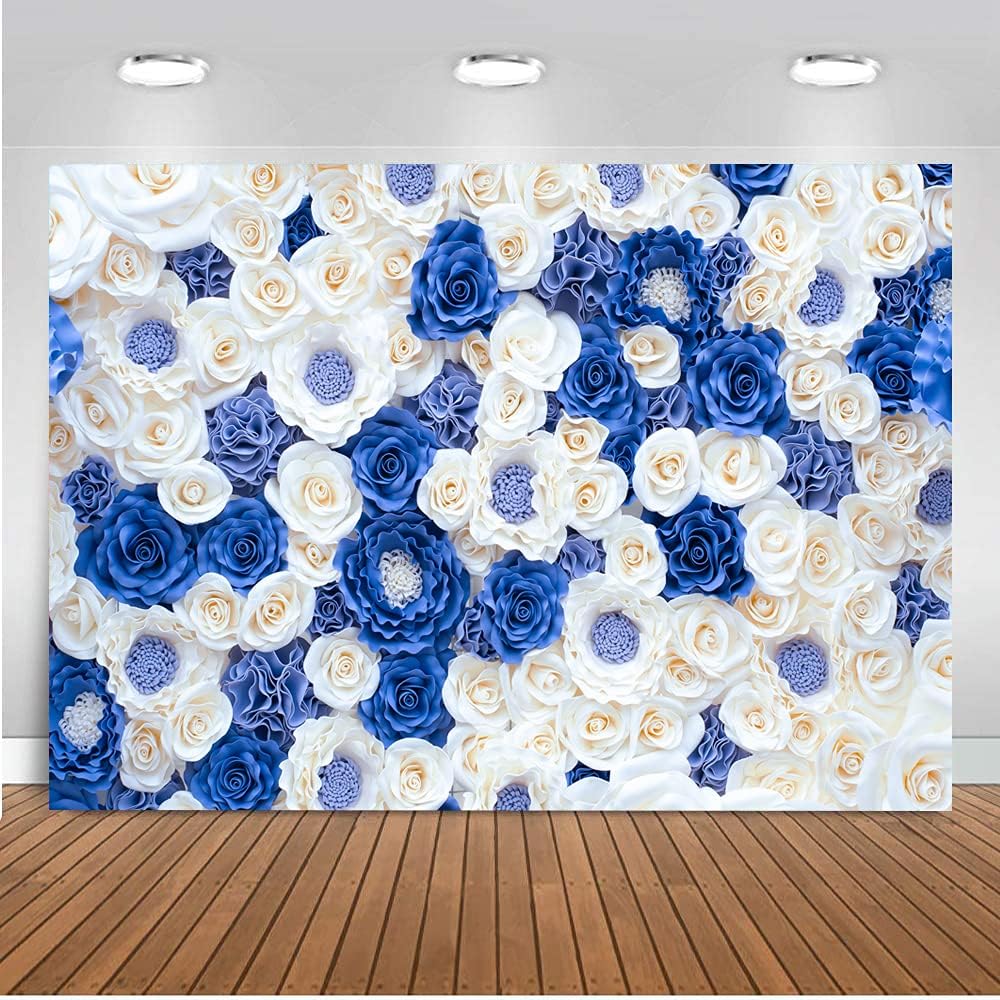 8x6 Ft Blue White Flowers Photography Backdrop for Weddings and Parties