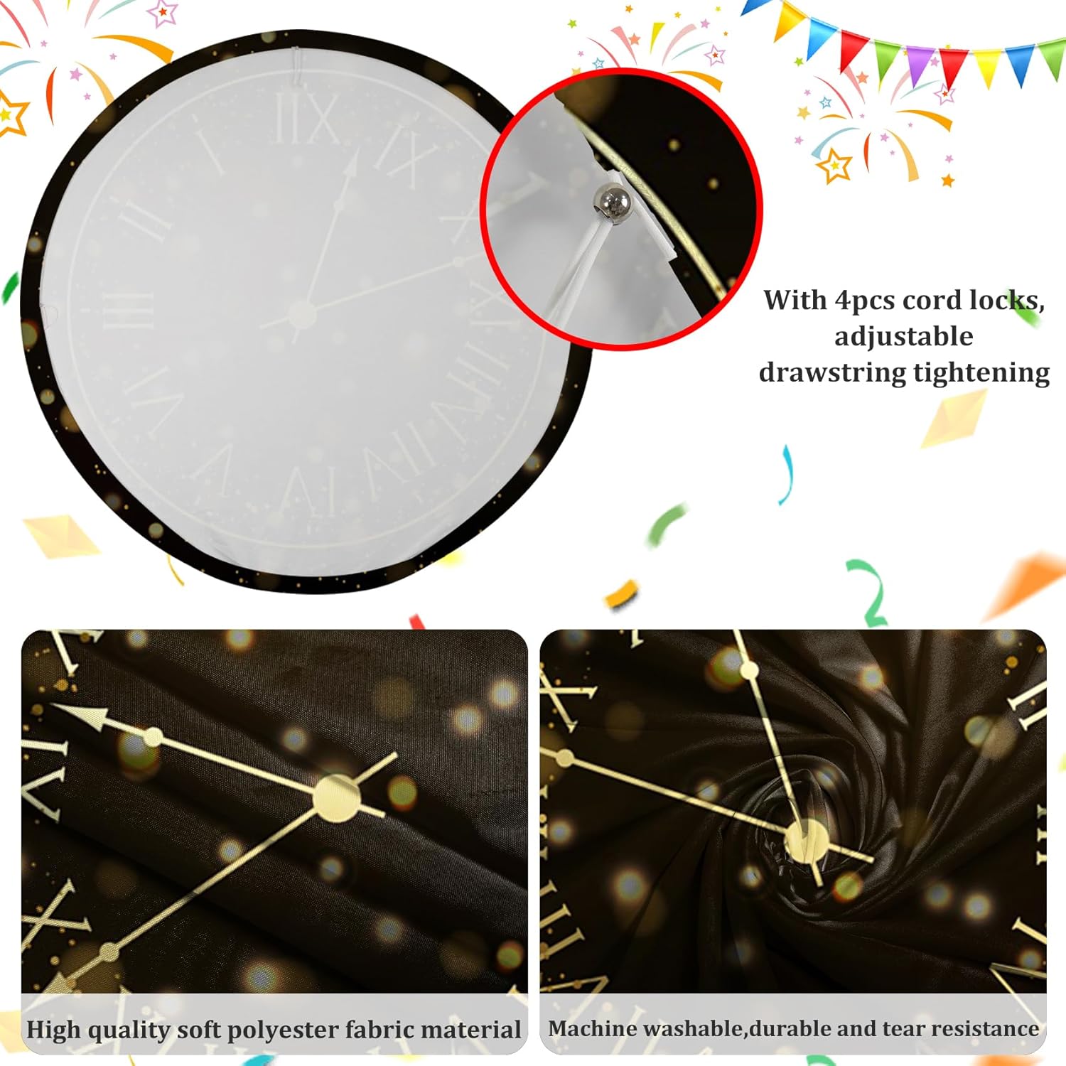 AOFOTO 65x65ft Round Countdown Clock Photo Backdrop with Gold Bokeh