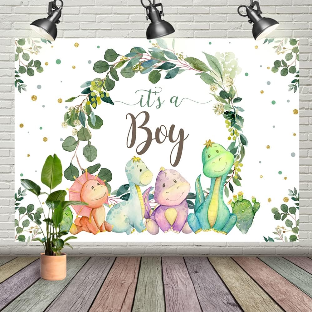 7x5ft Its a Boy Dinosaur Backdrop for Baby Shower and Kids Party