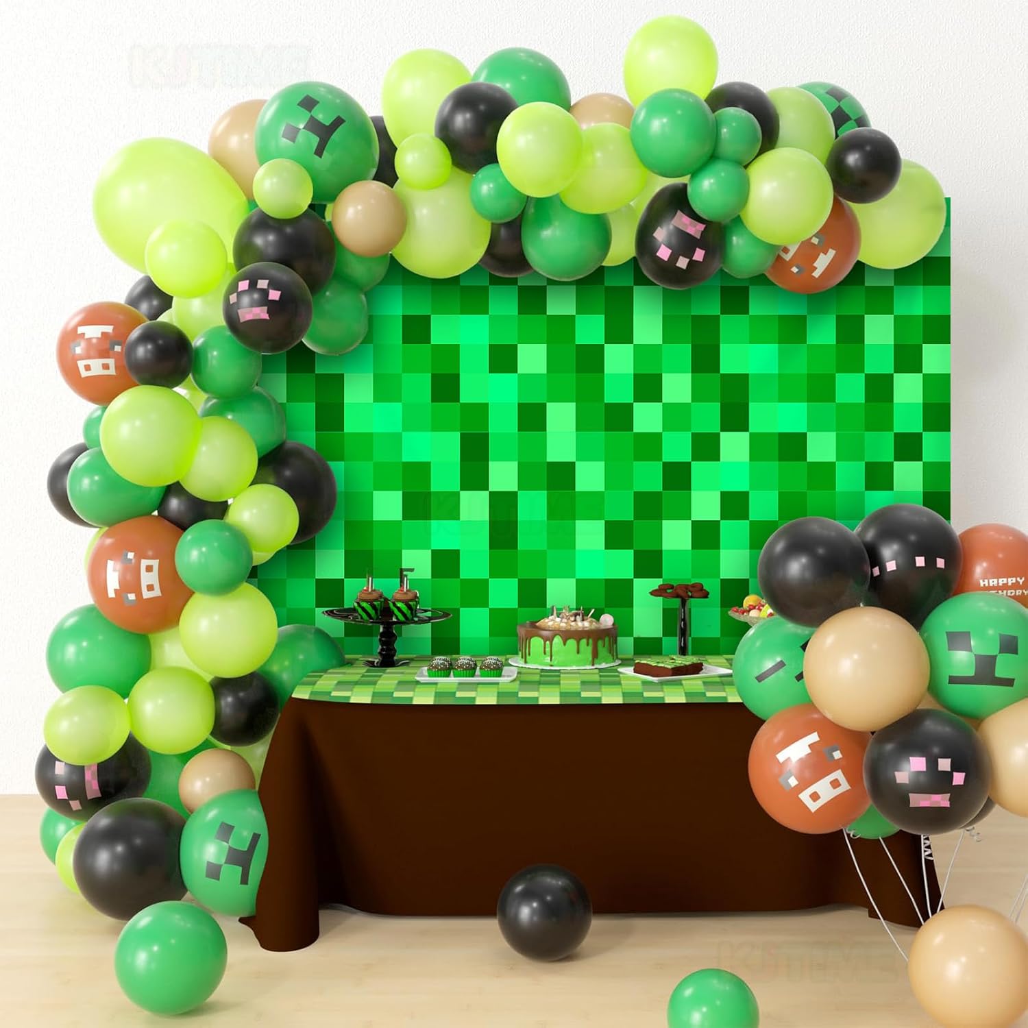 36x6ft Green Pixel Birthday Backdrop Gamer Party Decor
