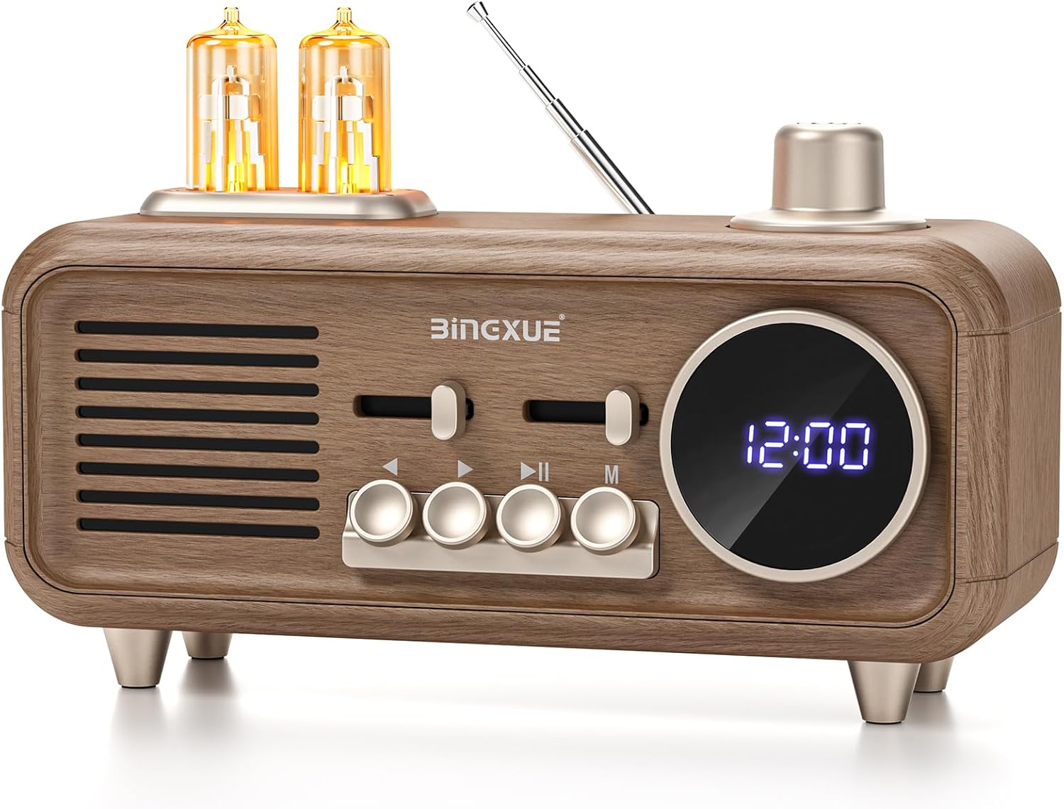 Retro Radios FM Portable Bluetooth Speaker with Night Light and Clock Display