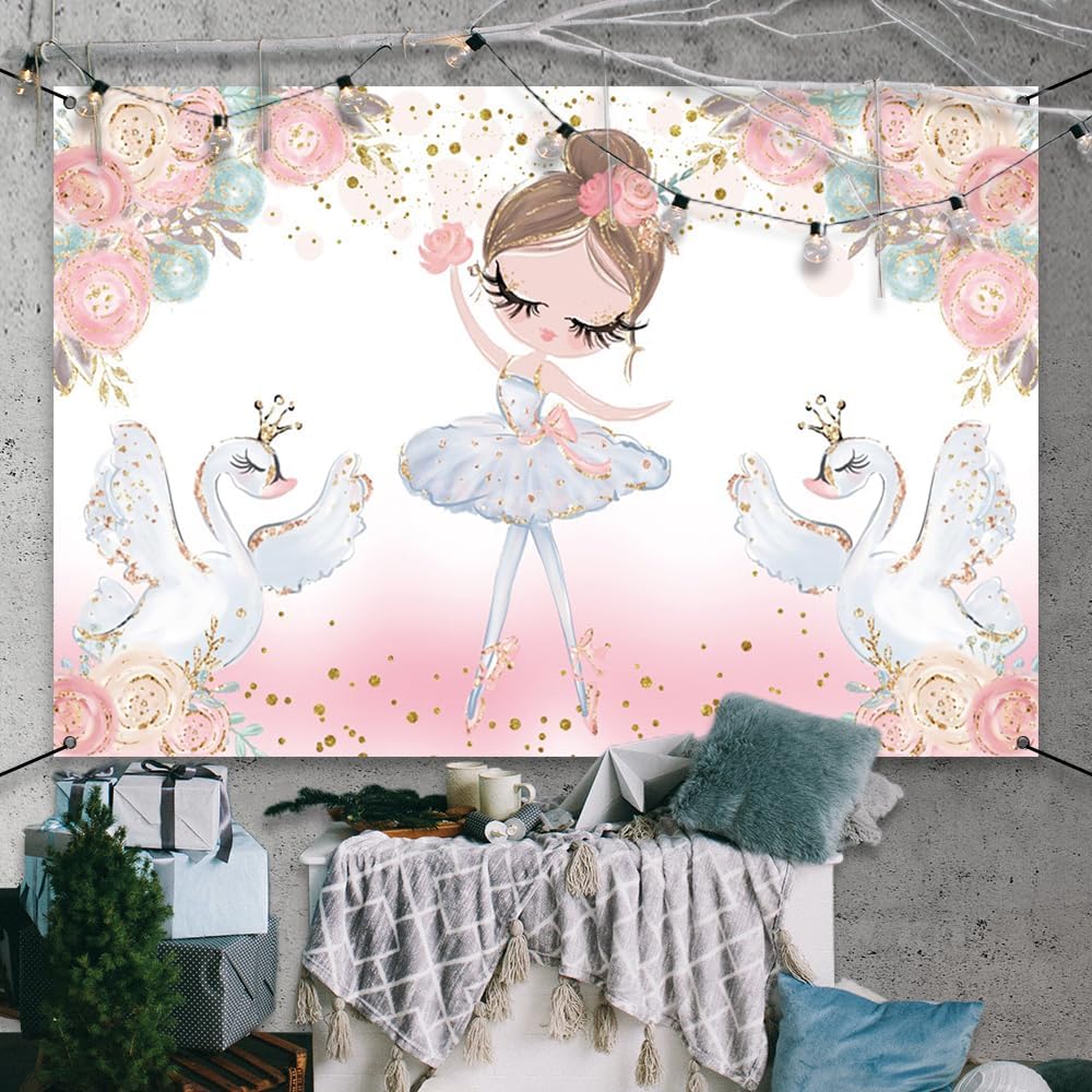 DORCEV Glitter Swan Birthday Banner Backdrop for Girls