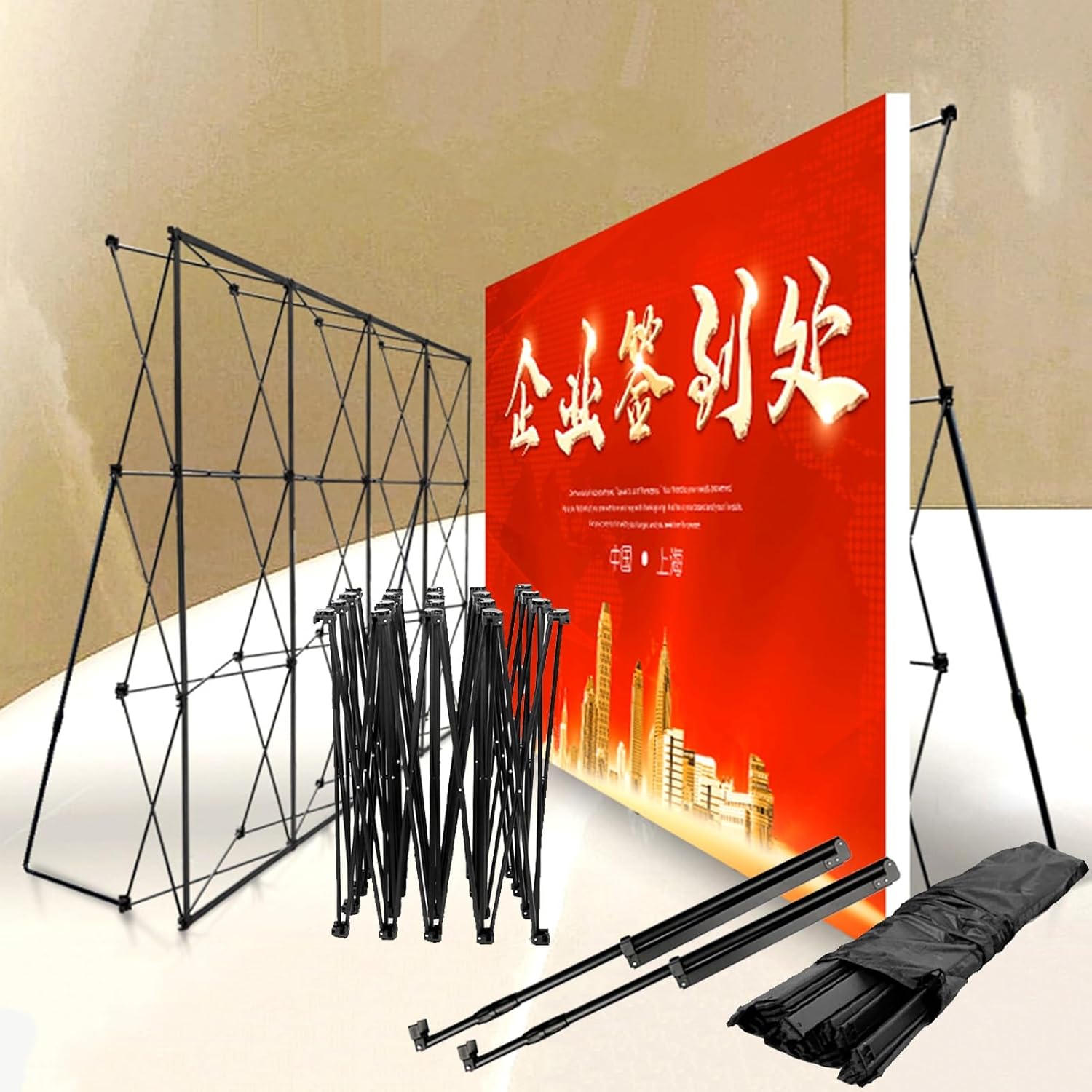 Iron Collapsible Poster Stand with Fixing Strips and Back Supports