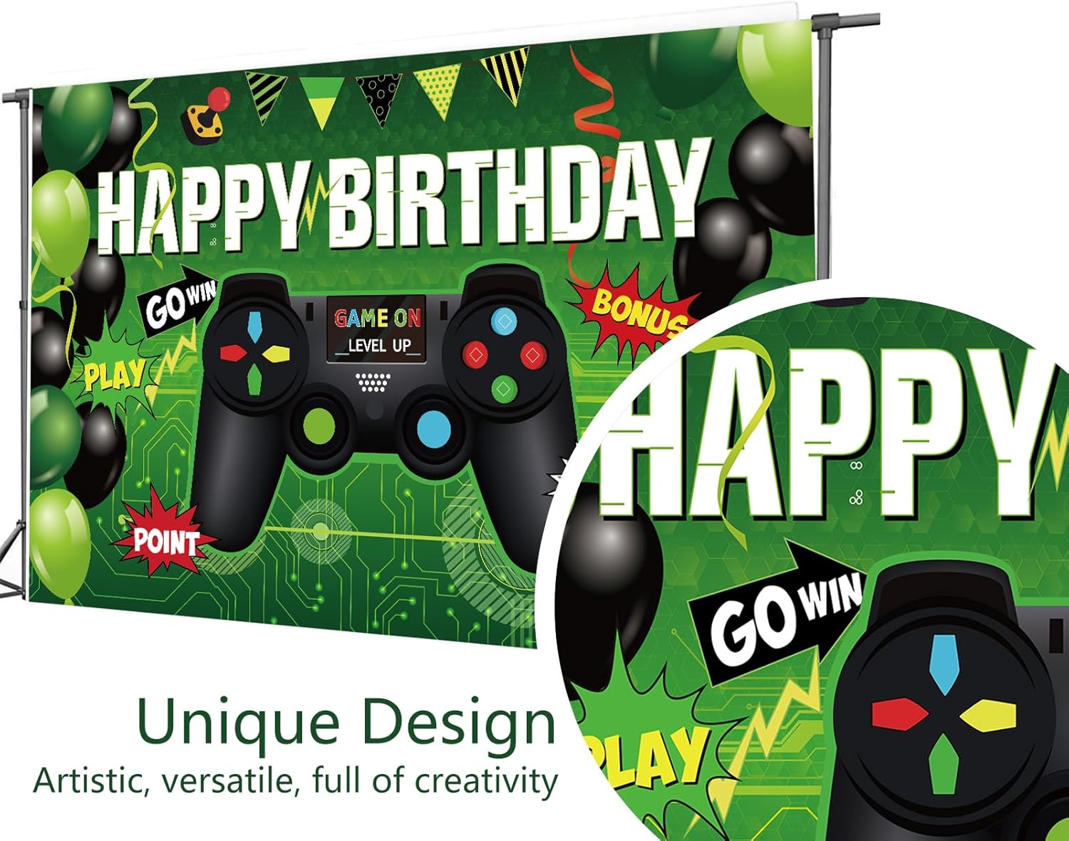 Level Up Gamer Birthday Party Backdrop 7x5ft