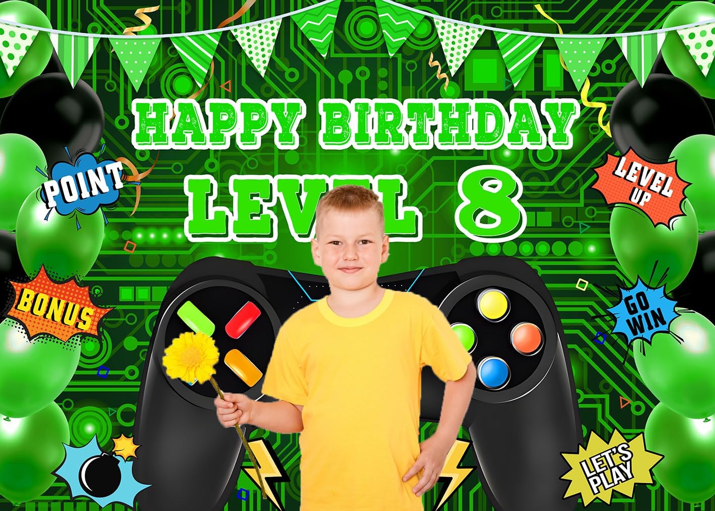 Video Game Level 8 Birthday Backdrop 7x5ft