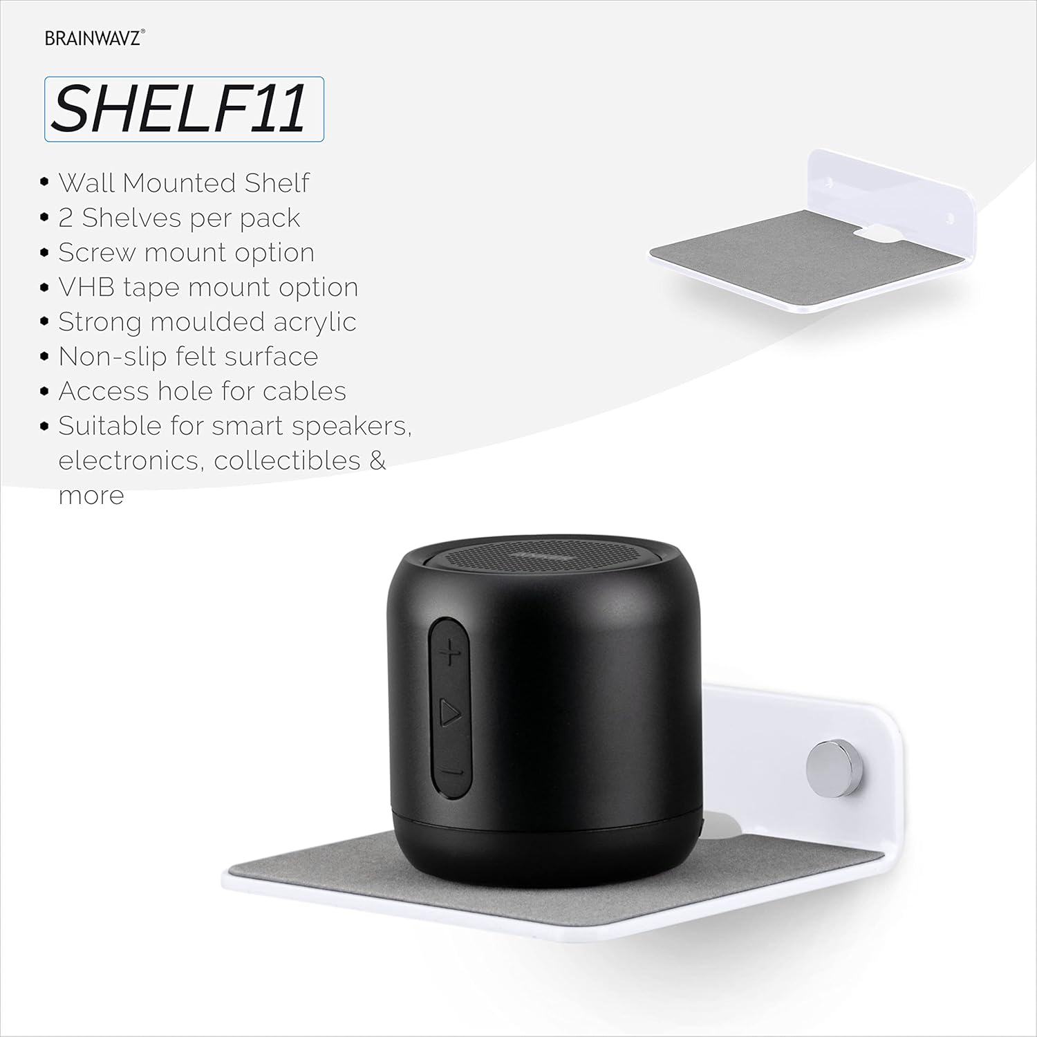 Brainwavz 2-Pack 4 Inch Floating Shelf Speaker Stand Holder
