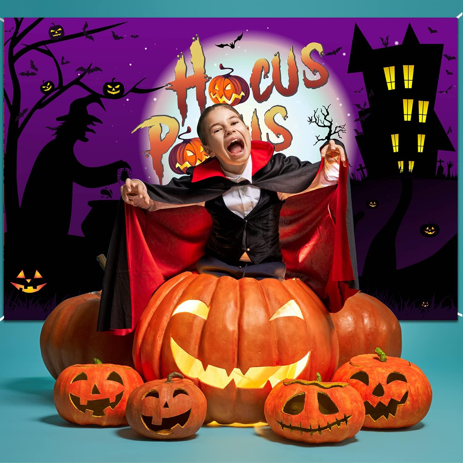 Halloween Backdrop Banner Pumpkin Witch Castle Theme Purple