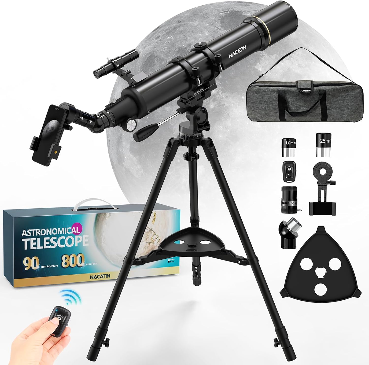 NACATIN 90mm Refractor Telescope with 32X-240X Magnification