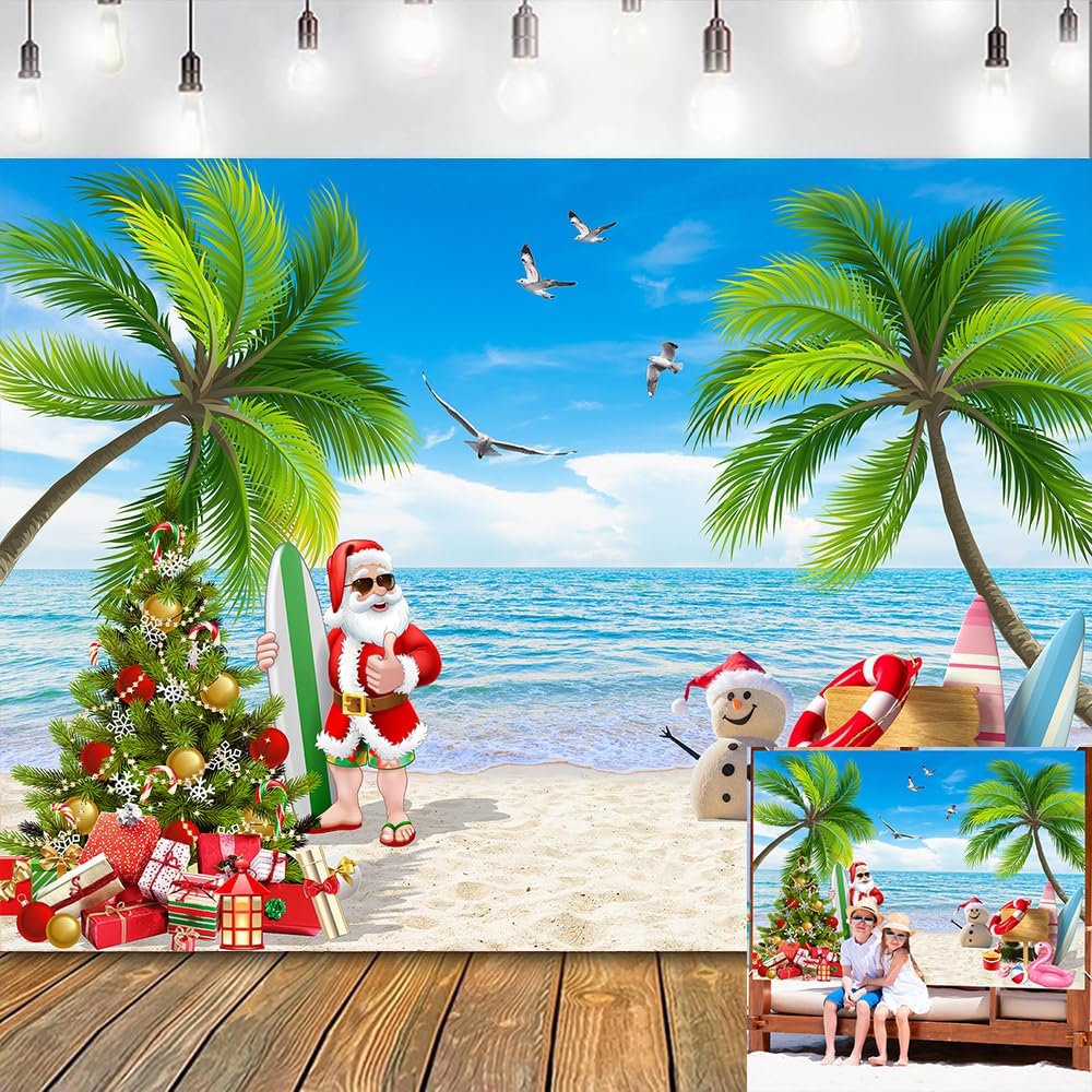 8x6 FT Summer Beach Christmas Party Backdrop