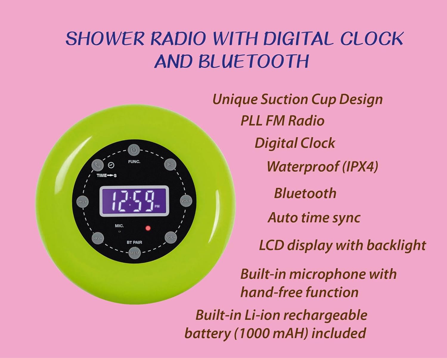 HANNLOMAX HX-159CR Shower Clock Radio with Bluetooth and Waterproof Design