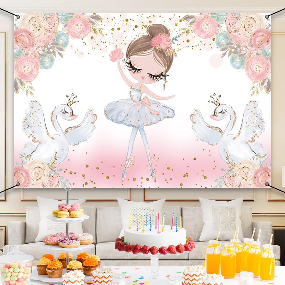 DORCEV Glitter Swan Birthday Banner Backdrop for Girls