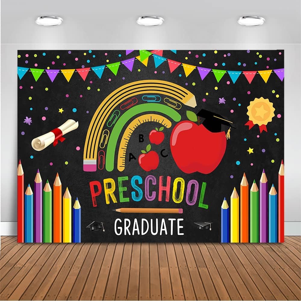 Mocsicka Preschool Graduation Photo Backdrop 10x7ft Black