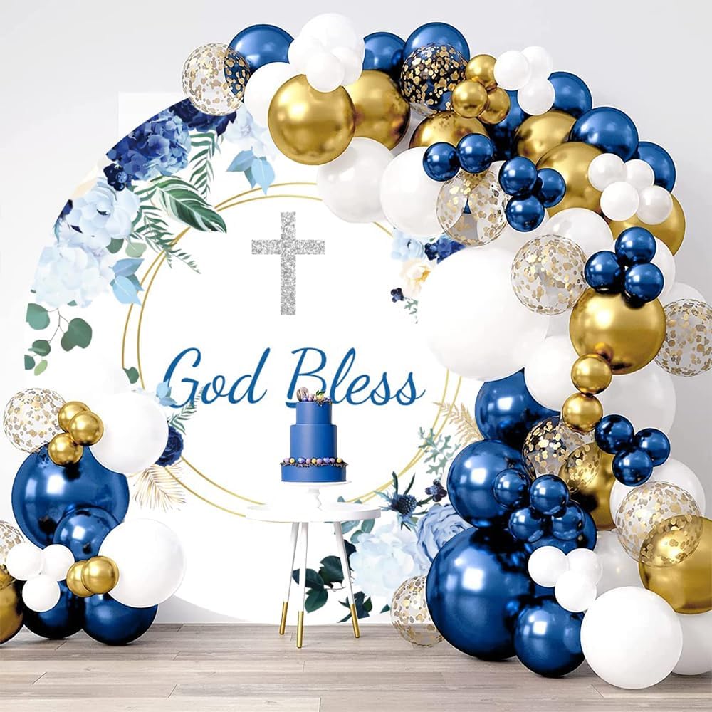 7x7ft God Bless Round Backdrop Cover for Baby Shower and Holy Communion