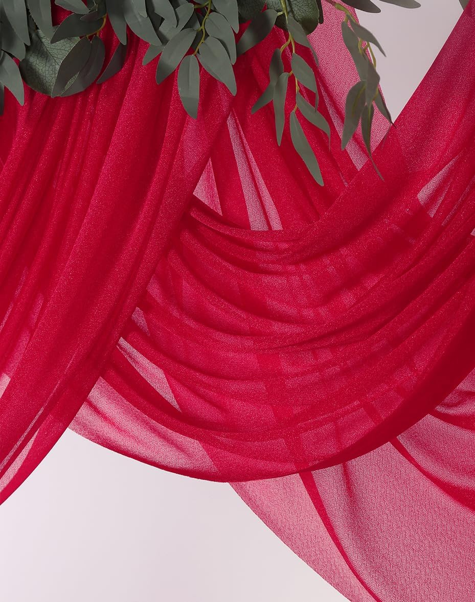 SHERWAY Sheer Wedding Arch Drapes 2 Panels 18Ft Red Red