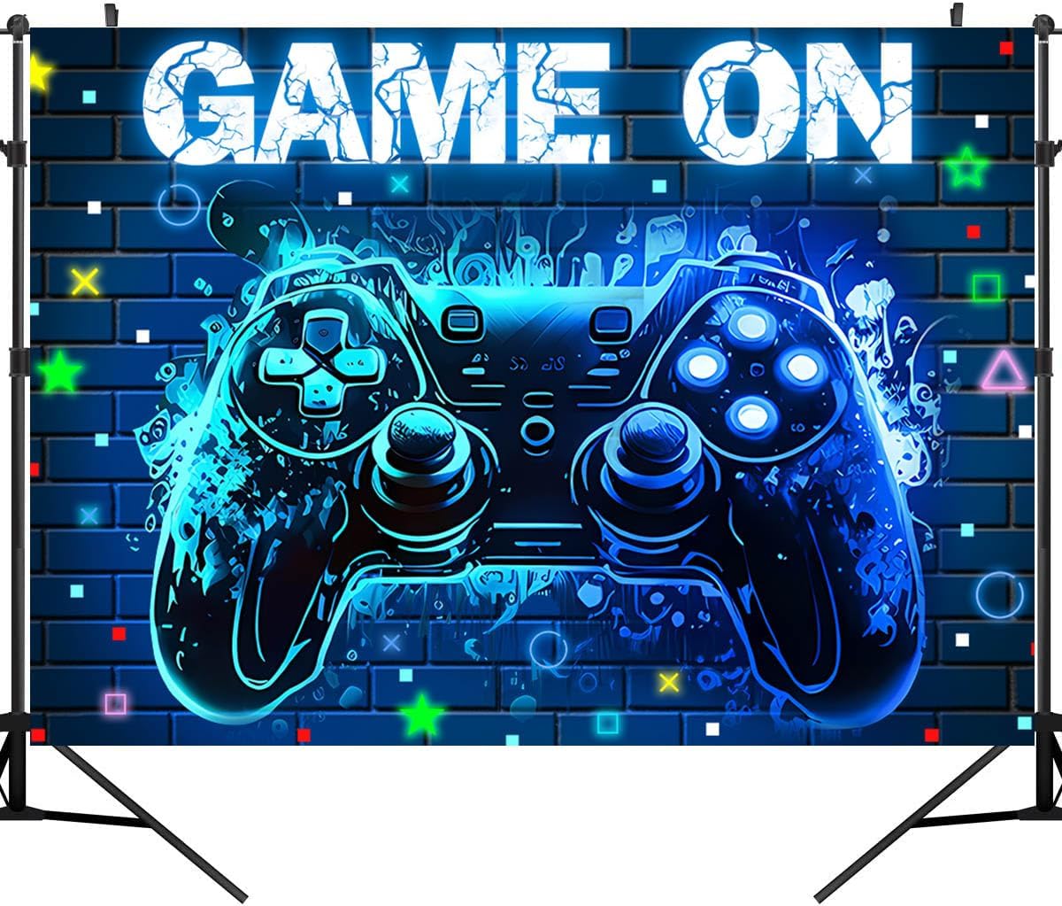 Video Game Party Backdrop with Blue Neon Glow