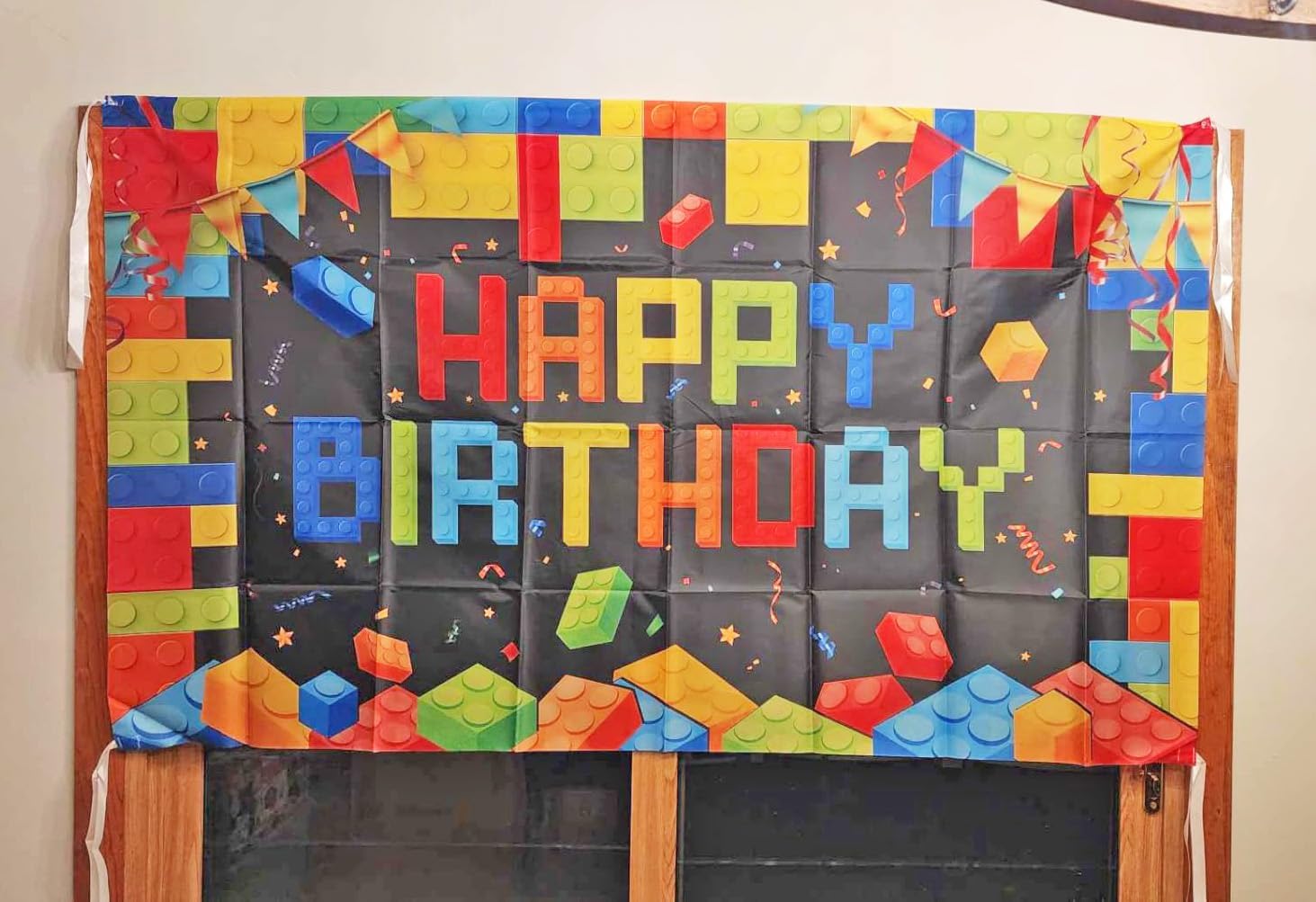 CHXSM 6x36ft Colorful Blocks Birthday Banner Backdrop