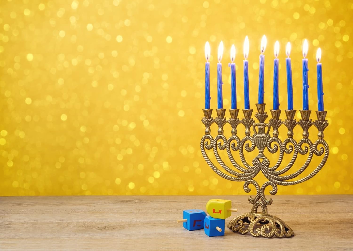 BELECO 8x6ft Hanukkah Photo Backdrop with Golden Glitter Bokeh Lights