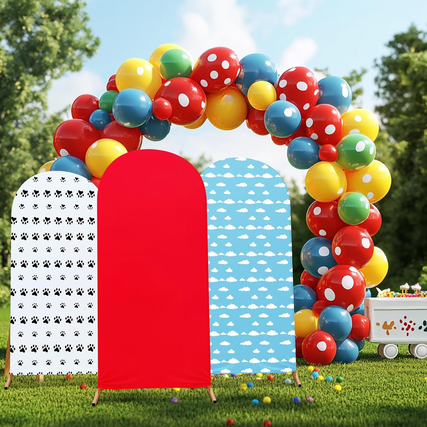 RimCereal Arch Backdrop Cover Set of 3 Red Dog Party Theme
