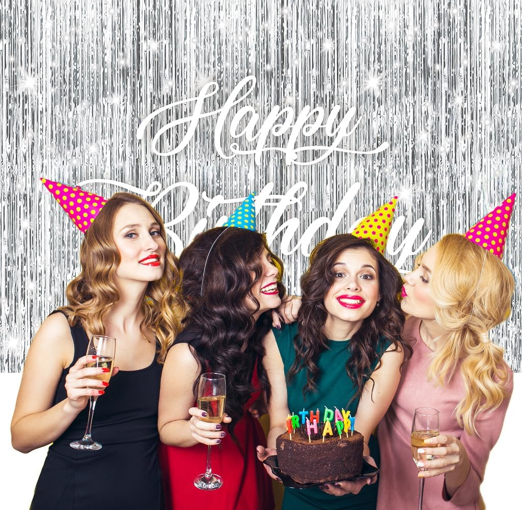 Silver Flash Happy Birthday Backdrop 7x5FT