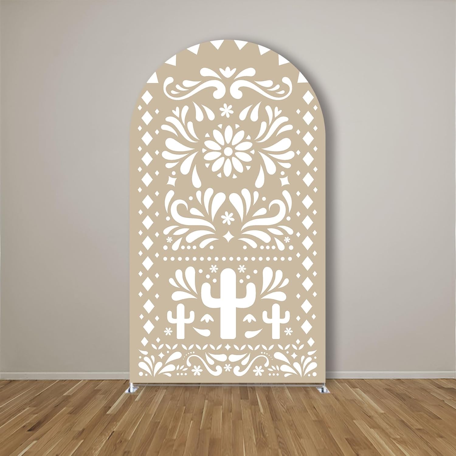 Mexican Fiesta Beige Brown Cactus Arch Backdrop Cover