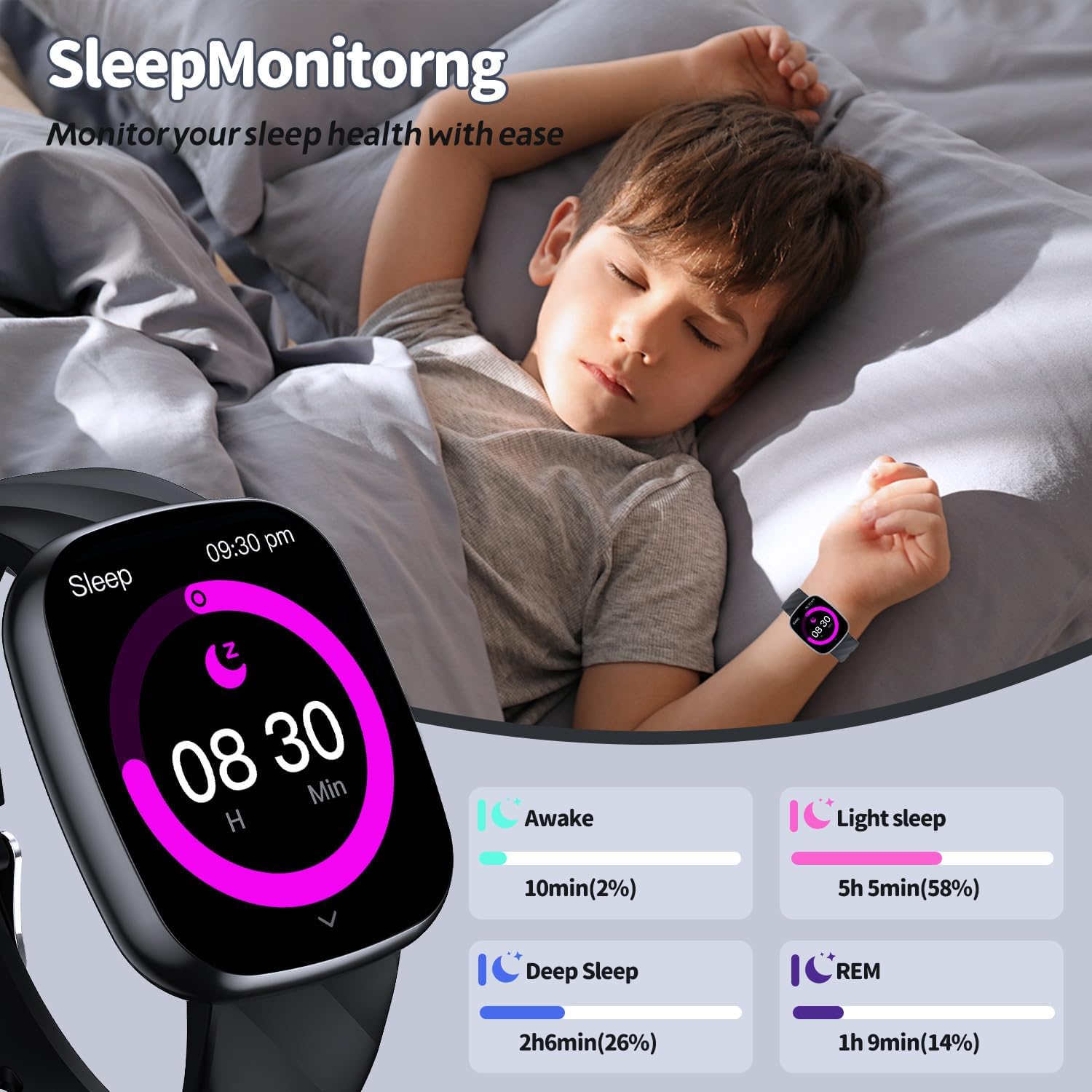 AYATAHA Smart Watch for Kids Ages 5-15 S60K Black
