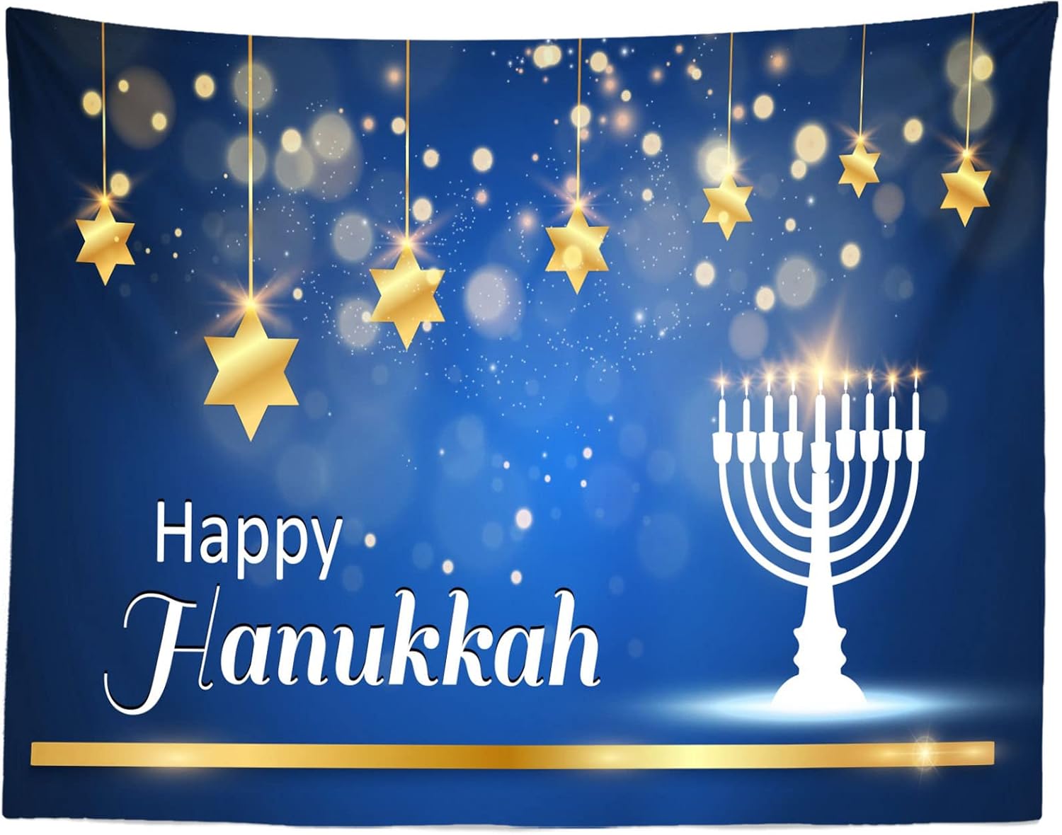 BELECO 5x3ft Hanukkah Photo Backdrop Blue with Golden Stars