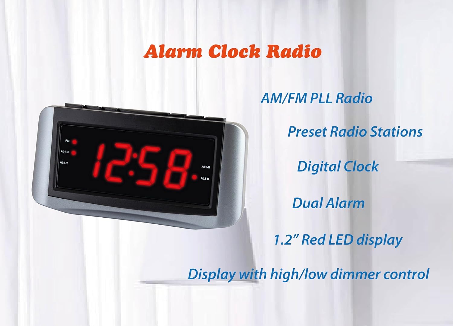 HANNLOMAX HX-117CR Alarm Clock with Dual Alarms and Radio