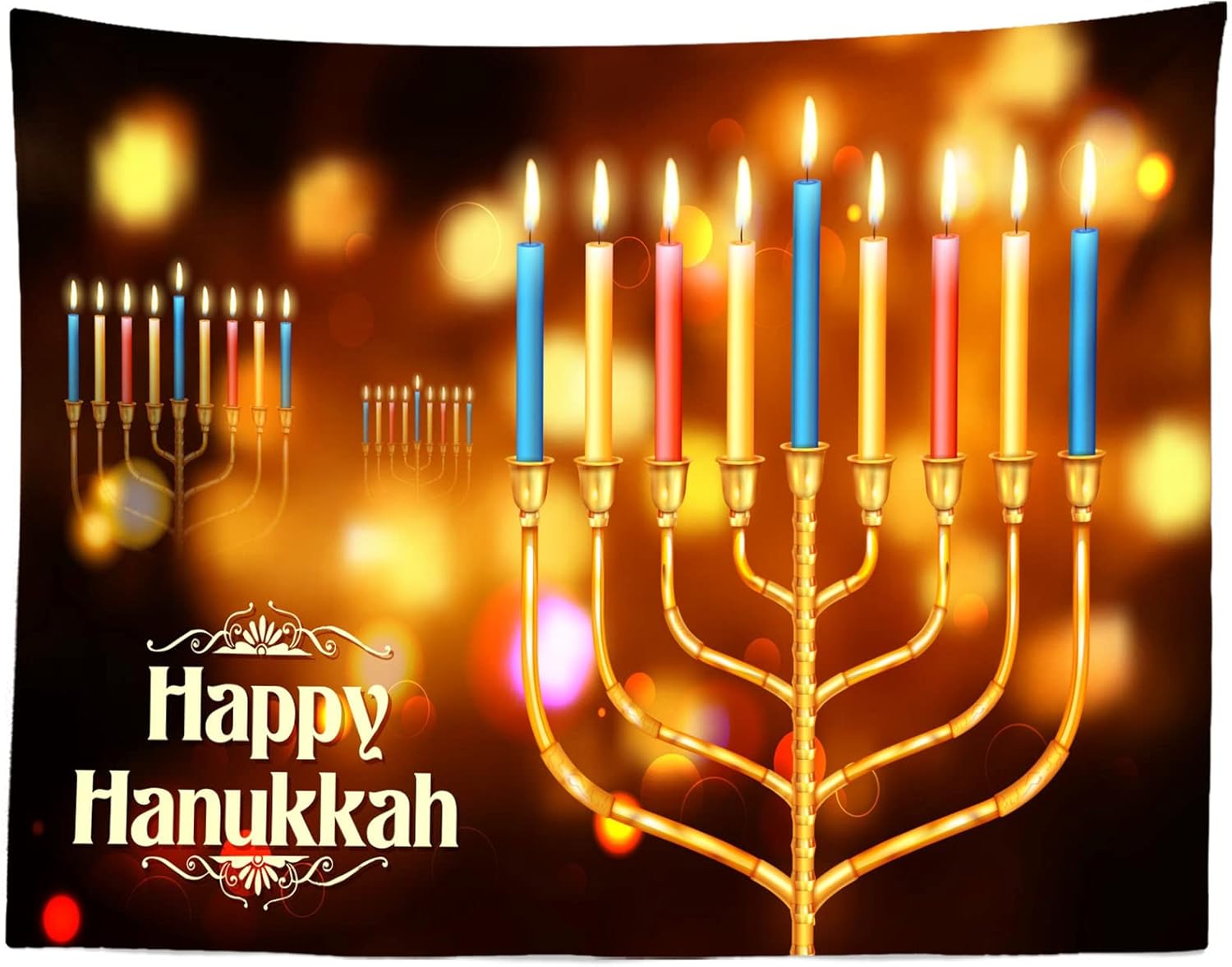 BELECO 8x6ft Hanukkah Photo Backdrop with Golden Glitter and Bokeh Lights