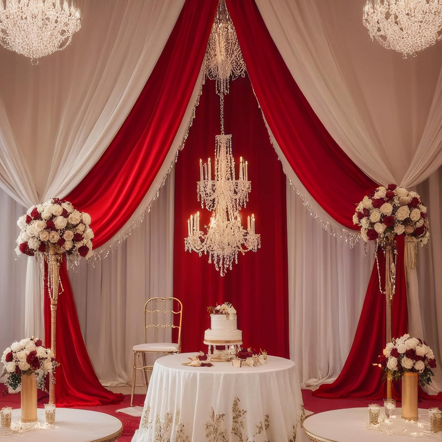 DUOBAO 6 Panel Red Chiffon Ceiling Drapes Wedding Backdrop