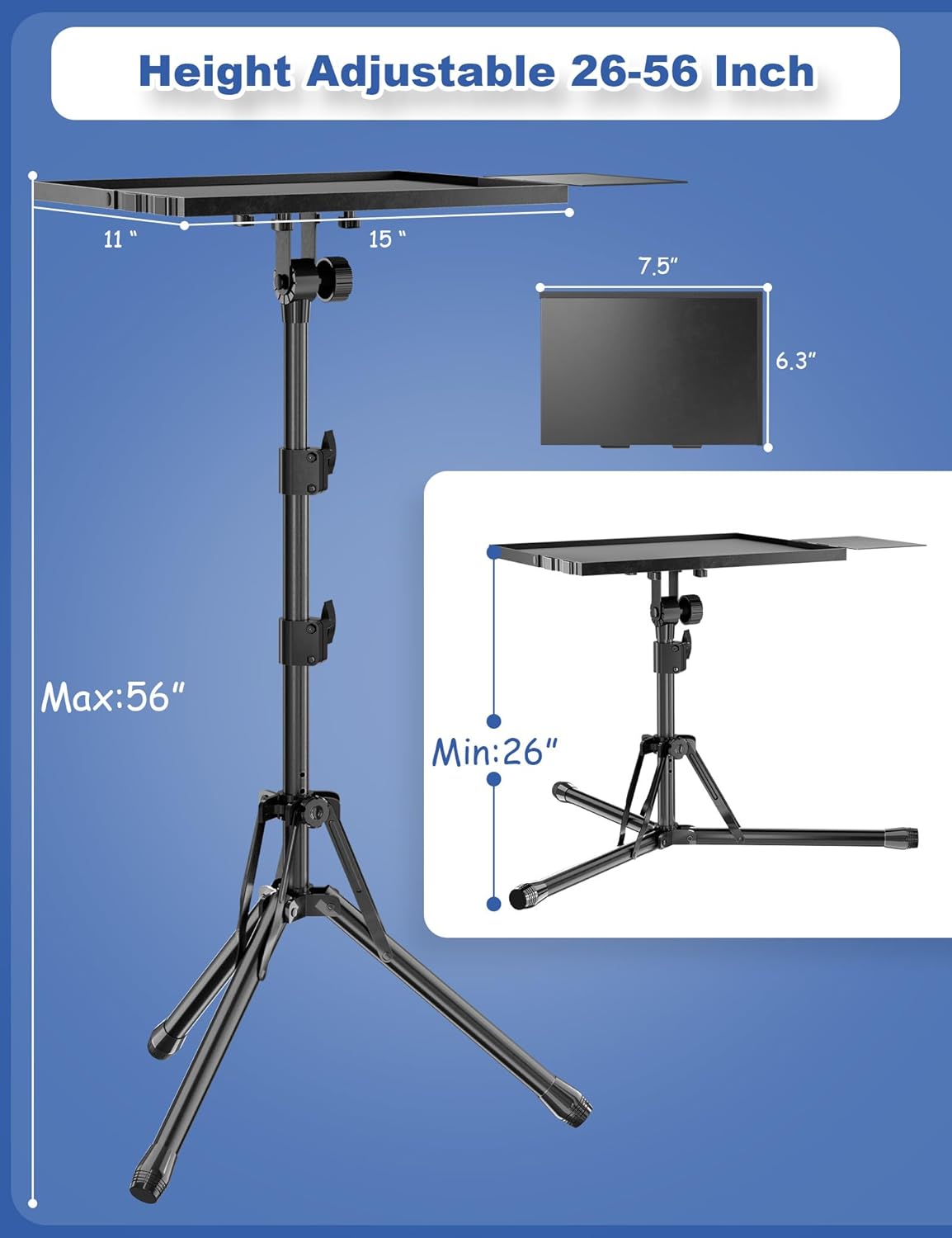 GSOW Projector Stand Tripod with Mouse Tray and Carry Bag