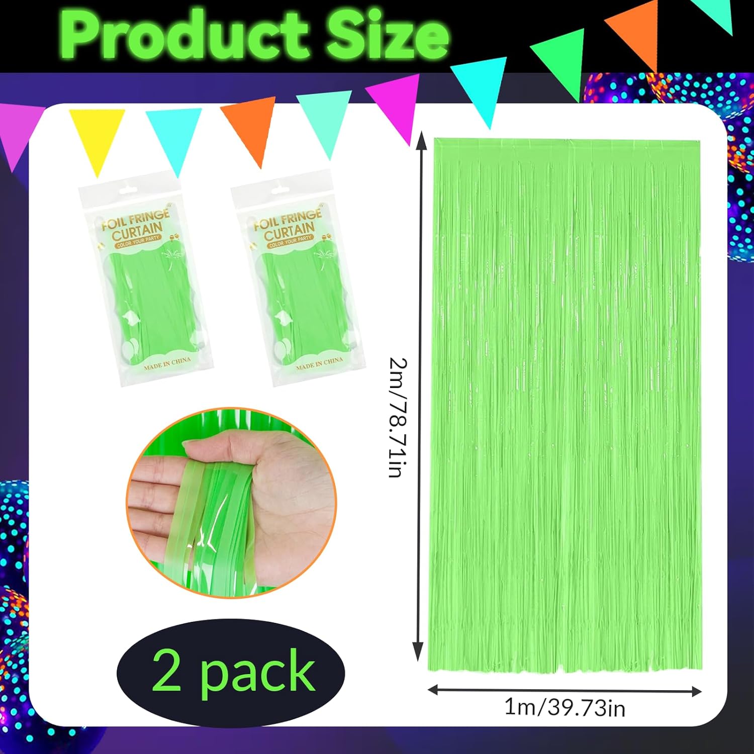 Glow in The Dark Fluorescent Curtains 2 Pack Green