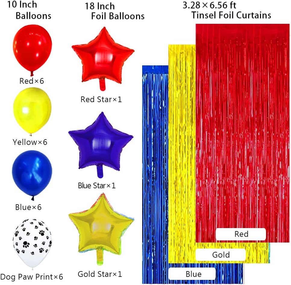 Paw Birthday Decorations with Foil Curtain and Balloons