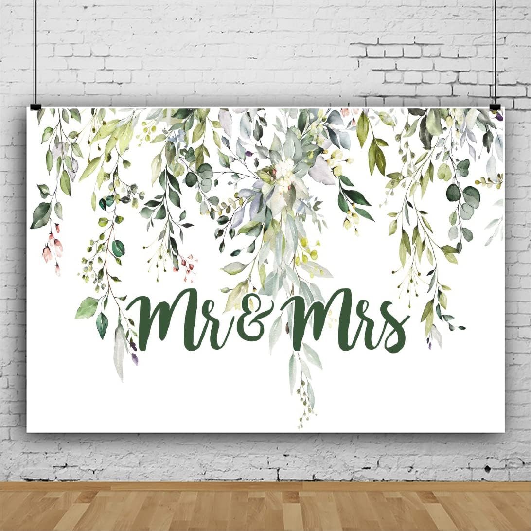 Leowefowa 10x8ft Greenery Mr Mrs Wedding Backdrop