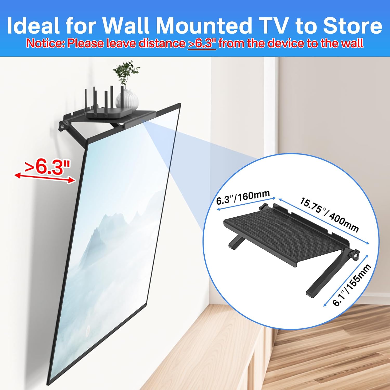 13 Inch Wide Adjustable TV Top Shelf with Cable Box Holder