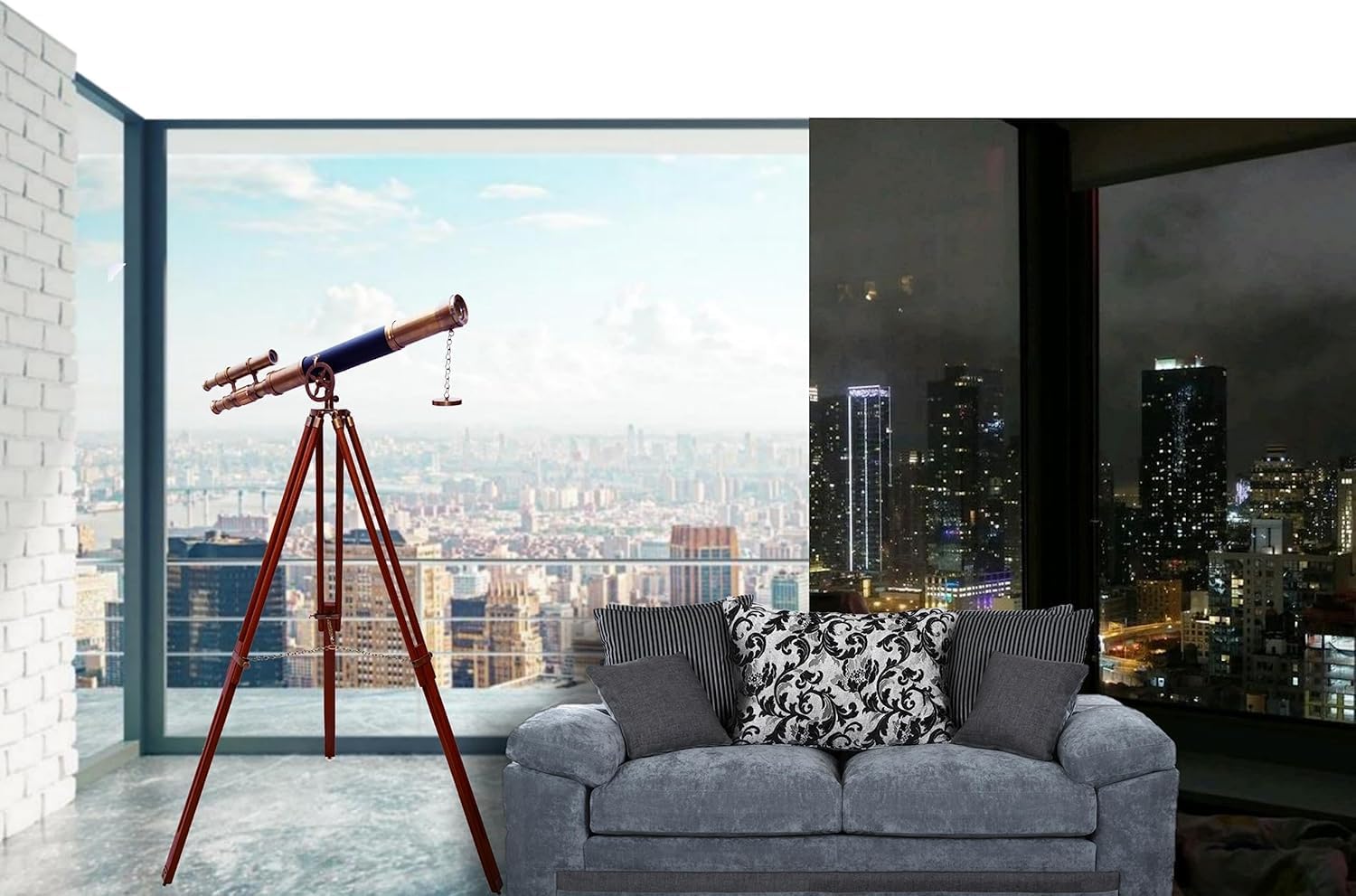 Floor Standing Brass Telescope with Wooden Tripod