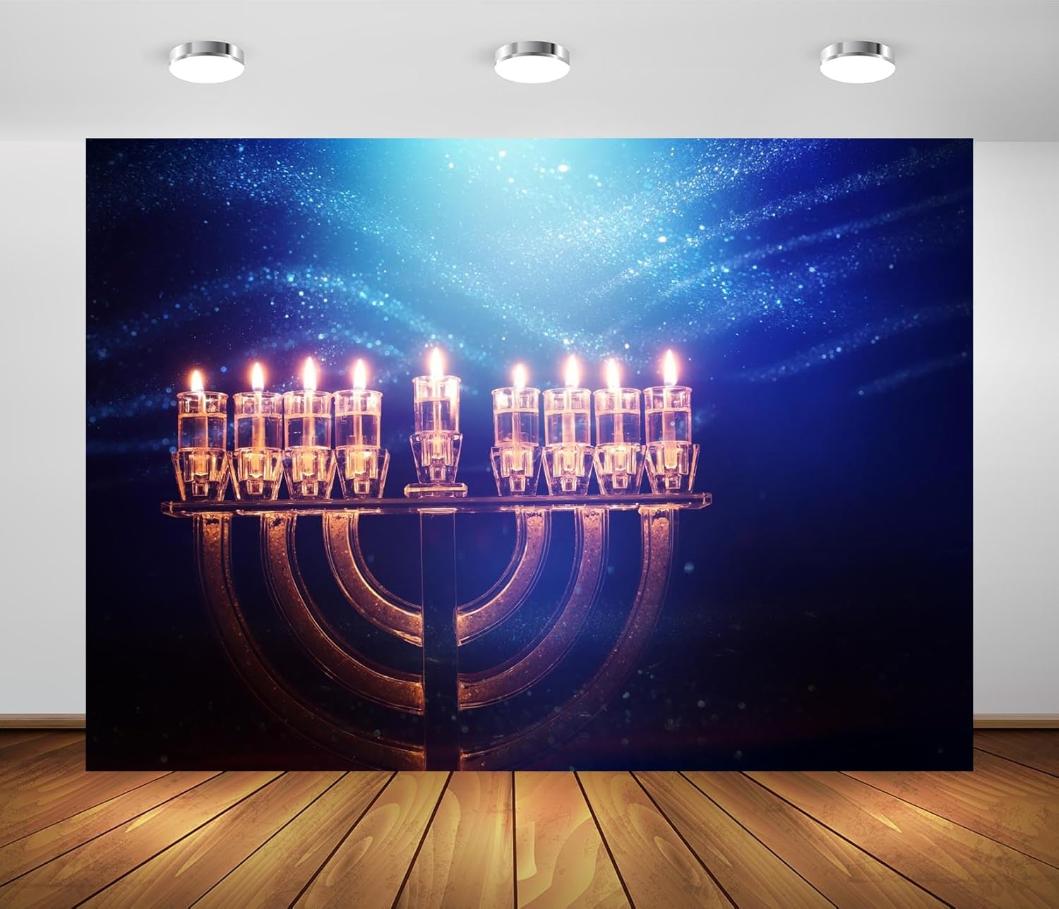 BELECO 8x6ft Hanukkah Backdrop with Menorah and Candles